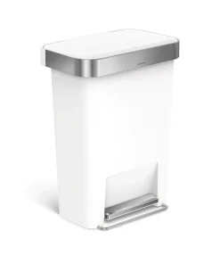 SimpleHuman – Rectangular Pedal Bin Plastic White with Steel Trim Liner Pocket Colour Box 45L