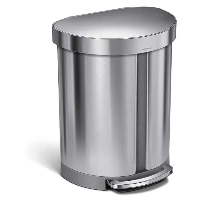 SimpleHuman – Dual Compartment Semi Round Pedal Bin Brushed Steel 55L